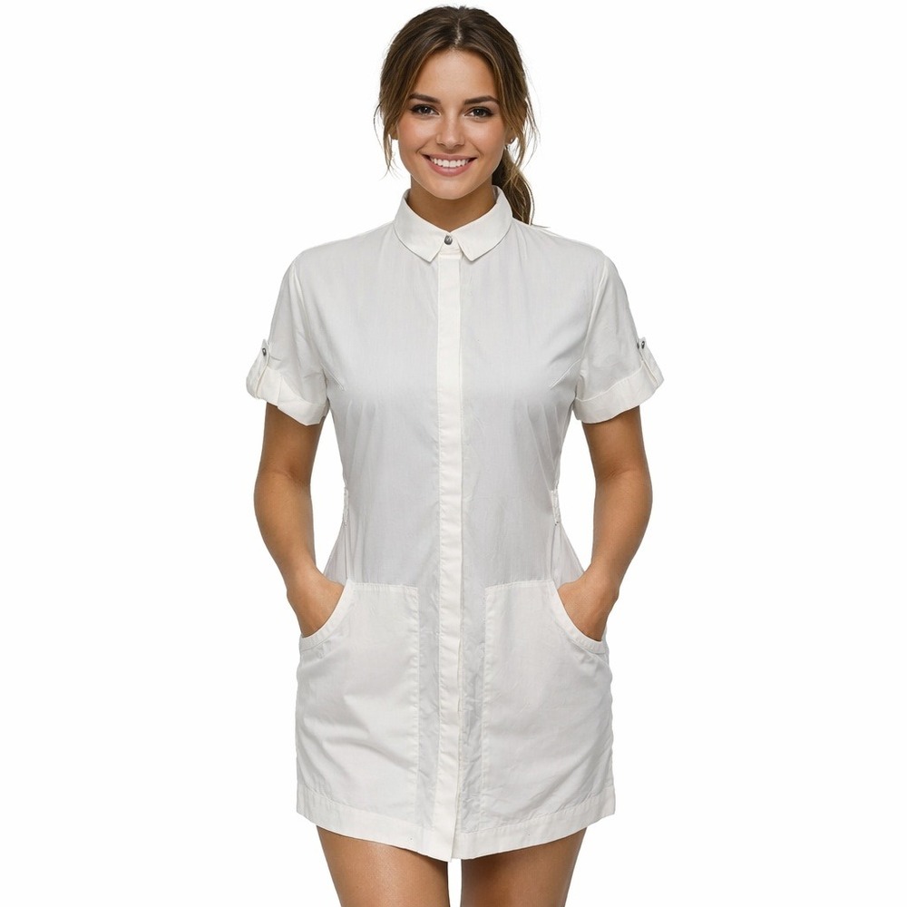AllSaints Calla Chalk Shirt Dress White Utility Midi Pockets‎ US 6 UK 10